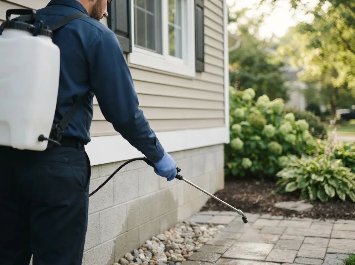 Pest control technician inspecting a home in Mayville, NY